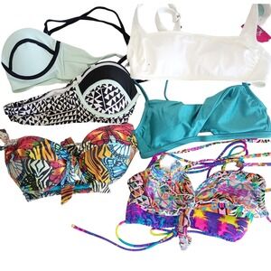 Lot of 7 Womens Bikini Tops Various Brands Multi Color Styles Sizes Bundle XS-S